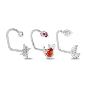 HERVAY Celestial Gothic 16G 10MM 316L Stainless Steel Star Skull Devil Heart Moon Designs Hypoallergenic Labret Helix Studs Body Jewelry