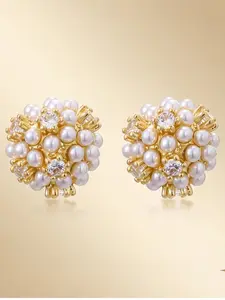 Hypoallergenic Pearl Cluster Crystal Stud Earrings for Women, Elegant Sparkly Rhinestone Pearl Flower Stud Earrings for Daily Wear Office Date Night Wedding Cocktail Party Brunch Vacation, Ideal Gift for Girlfriend & Best Friend on Birthday Valentine's Da