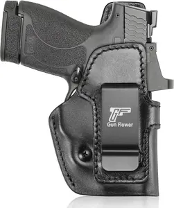 GUN & FLOWER IWB Leather Concealed Carry Holster – Fits S&W M&P Shield 3.1", Shield Plus & M2.0, Adjustable Retention, Right Hand