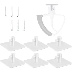 6 count Stand Mixer Attachment Holders, Kitchen Accessory Storage Organizer with Screw and Adhesive - Organizing Your Kitchen Appliances for Dough Hooks, Flat Beater, Wire Whip, Flex Edge Beater