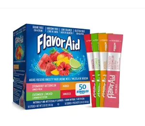 Flavor Aid Aguas Frescas Singles To Go Variety Pack, Powdered Drink Mix, 1 Box (50 Single Servings) Mixed Artificial Beverage