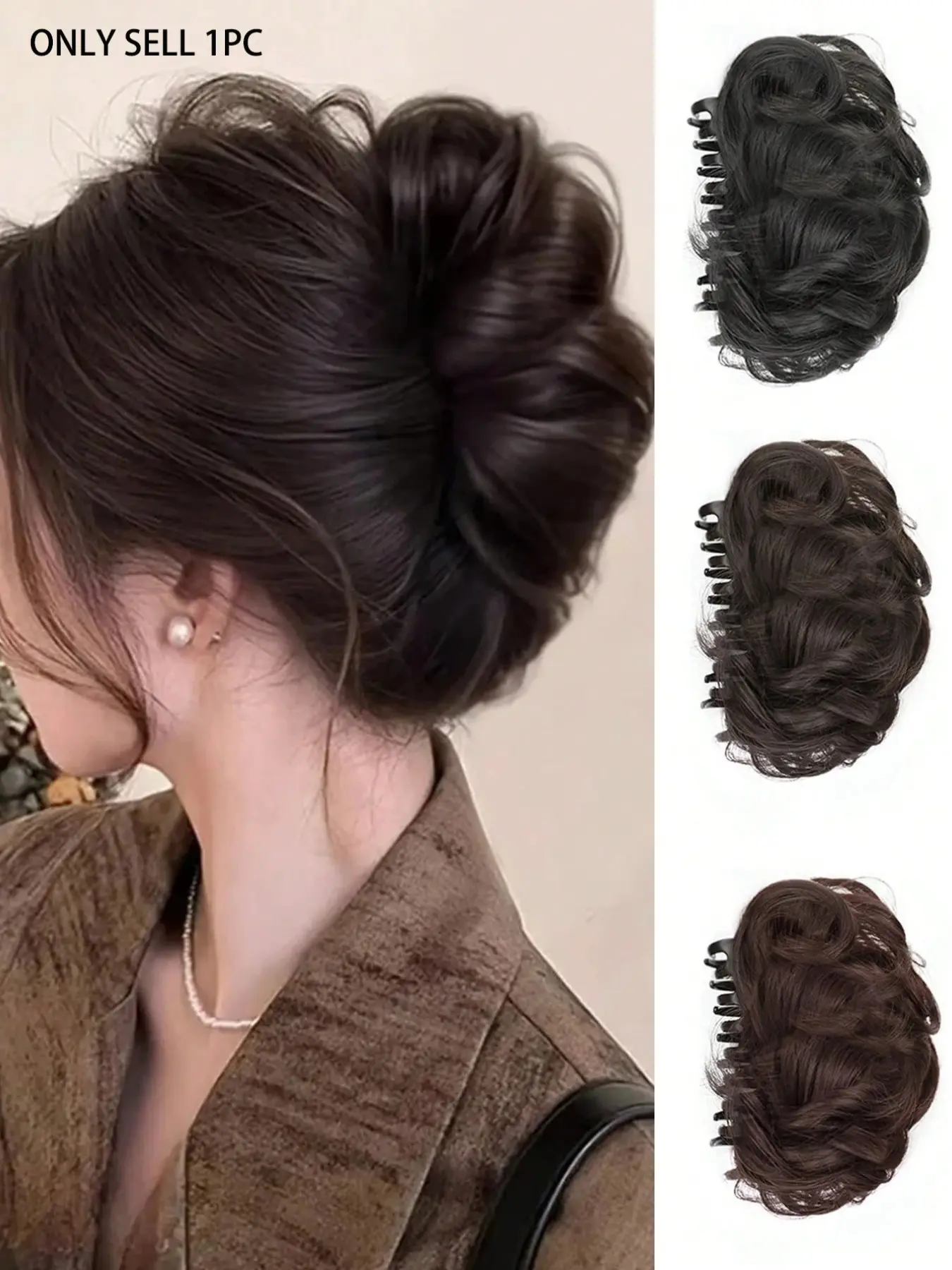 Women's Clip-In Bun Updo Hairpiece, Voluminous Messy Bun with Natural-Looking, Synthetic Hair, Quick Hairstyle Solution for Weddings, Parties, Easy to Style & Maintain, Clip-On Chignon Wig for Short Hair, Thick Hair Piece, Synthetic Fiber Hairpieces