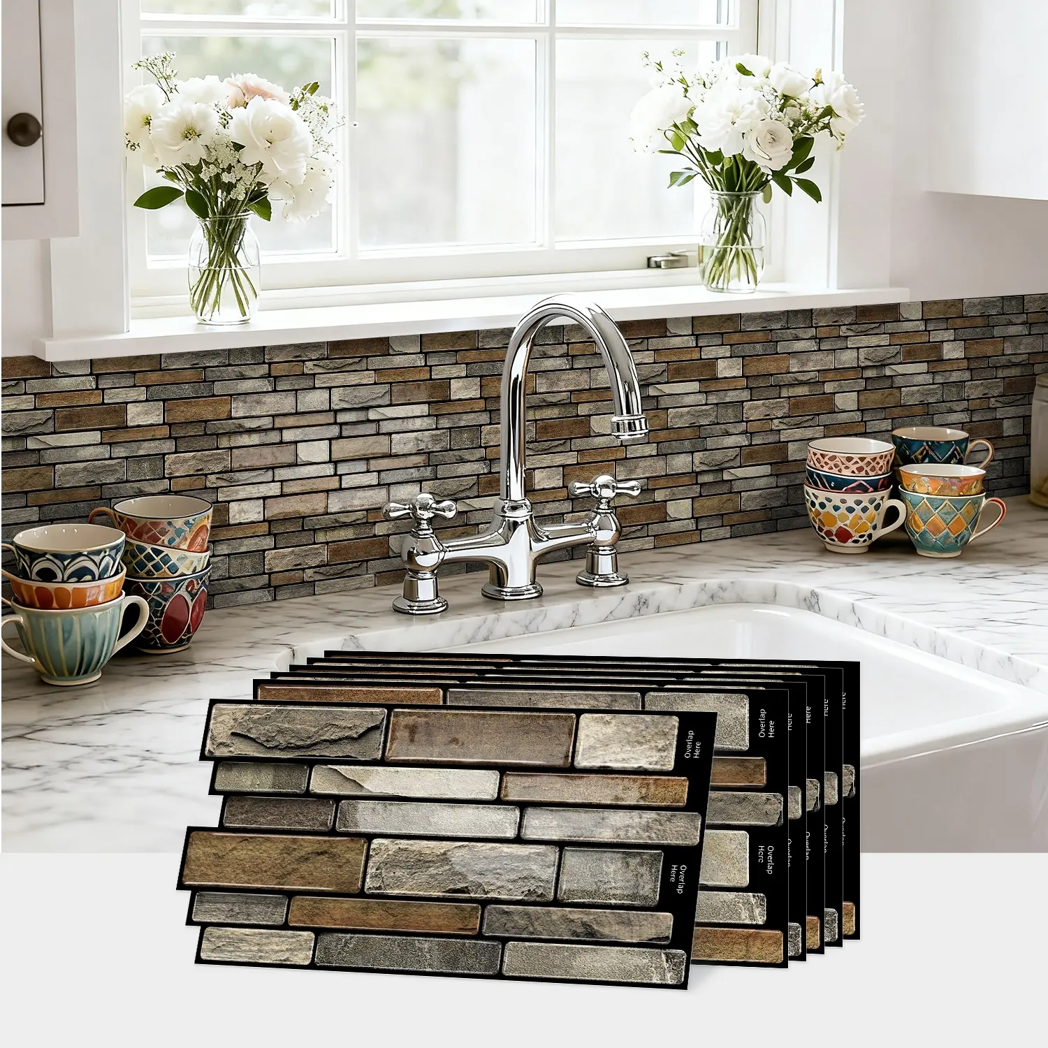 Vintage brown 3D marble wall stickers - suitable for sticking on tiles, applicable to kitchen, bathroom, living room, self-adhesive home decoration, peel and stick, Peel And Stick Wallpaper Designs