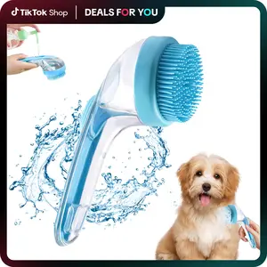 2 in 1 Pet Bath Brush, Dog Bath Brush with Shampoo Dispenser, Silicone Massage Brush, Cat Grooming Supplies, Bath Accessories for Dogs & Cats