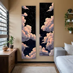 Starry Night Sky Pattern Wall Tapestry, 2 Counts/set Fantastic Clouds and Star Landscape Long Narrow Tapestry, Wall Hanging Decor for Bedroom, Durable Decorative Tapestry