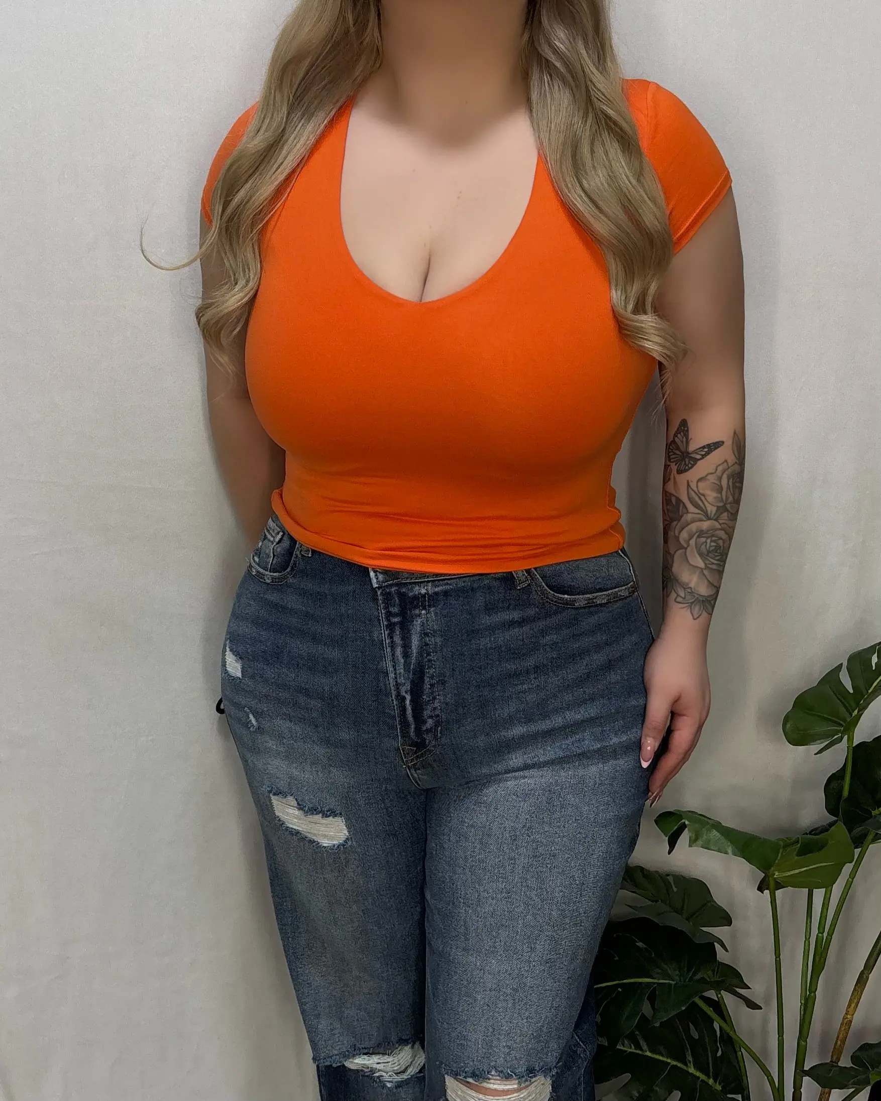 Raquel V-Neck Top (Orange)