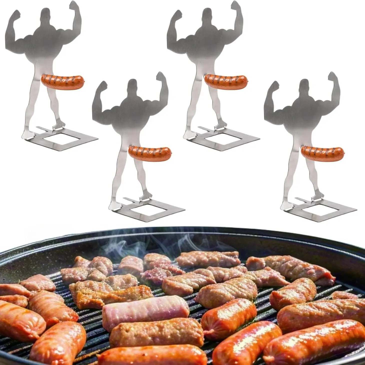 4/6 Pcs BBQ Sausage Rack,skewers for grilling, 304 Stainless Steel Hot Dog Grill Tool, Fun Outdoor Cooking Accessories, Barbecue Accessories, Perfect Gift for Men