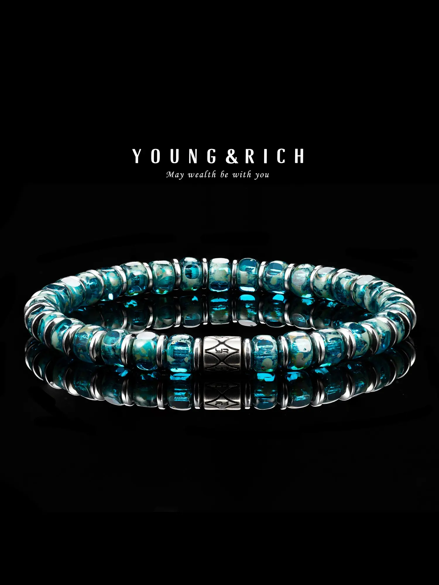 Young&rich Men's Blue Glass Hematite Bracelet, Unique Vintage Jewelry, Trendy Accessory, Small Batch Design, Perfect for Stylish, Bohemian Bracelets, Pretty Bracelet