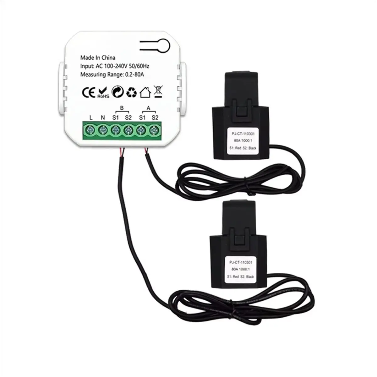 Tuya Smart ZigBee Energy Meter 2 Way Bidirectional with Current Sensor Clamp App Monitor Power 100-240VAC,2 Channels 2CT
