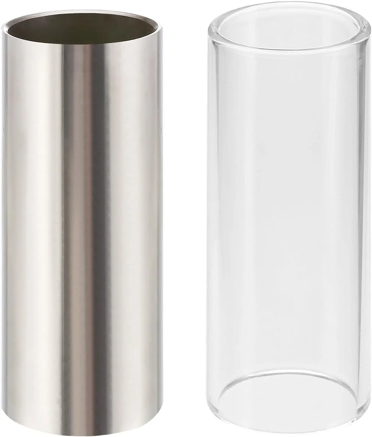 Guitar Slide Set - 2-Count Glass & 304 Stainless Steel Metal Slides, 6 x 2.5 x 2.5 cm Size, for Guitar & Bass, Accentuates Middle Harmonics, Packaged in Box, Glass Slide