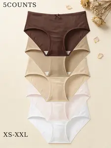 5-Pack Bow Design Cotton Cute Women's Underwear, Soft Low-Waist All Season Everyday Wear XS-Xxl, Comfortable Fitted Ladies' Panties
