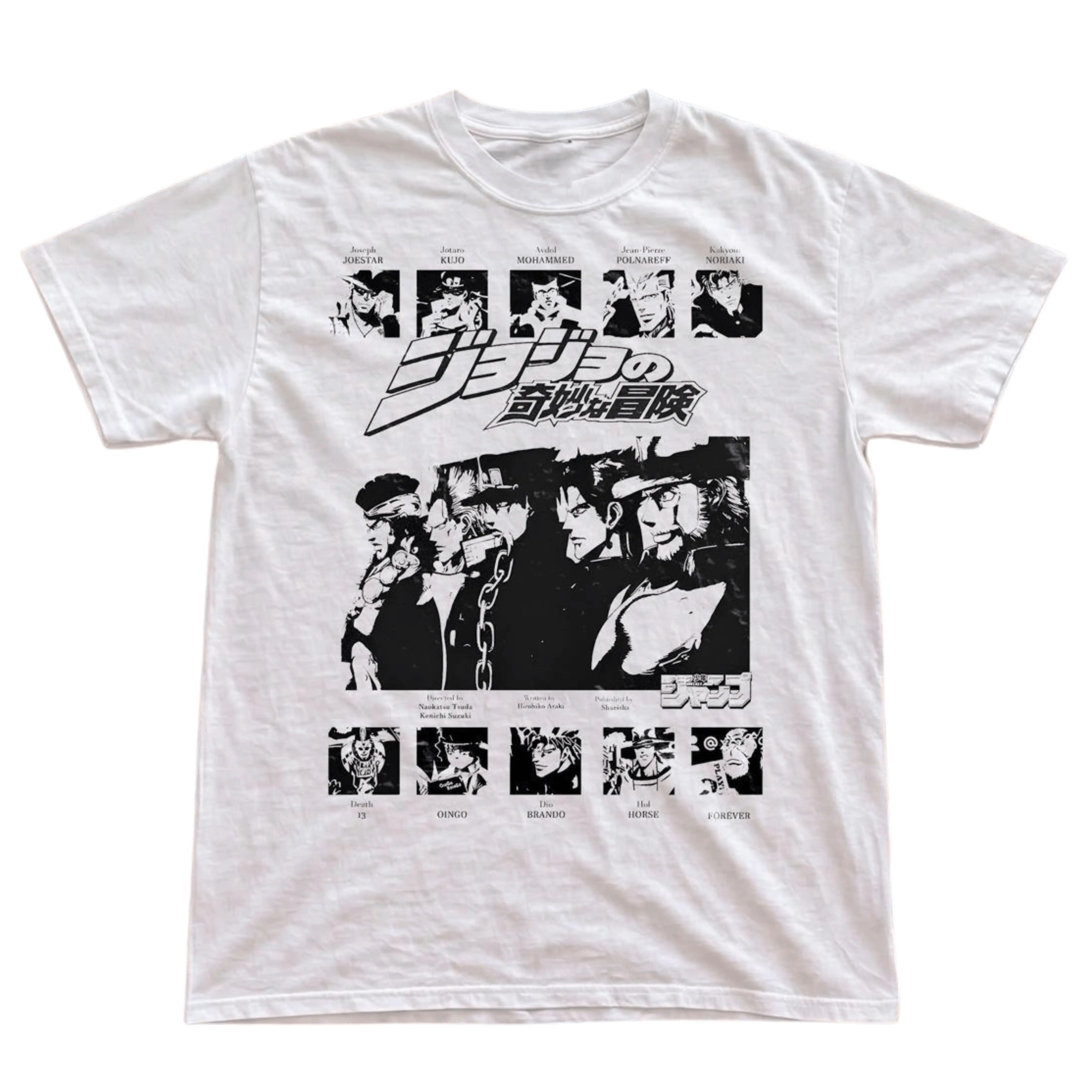 Gildan Men's and Women's T-Shirt, Vintage JoJo's Bizarre Adventure Character Graphic Tee, Stardust Crusaders Shirt, Jotaro Dio Brando Top, Part 3 Manga Poster Grid, Retro Japanese Anime Clothing, Shonen Group Merch, Y2K Grunge Streetwear Unisex