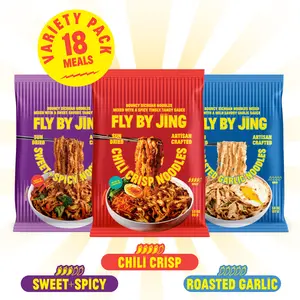 Fly By Jing Instant Noodles 18-Pack – 3 Bold Flavors from Mild to Spicy with 12g Protein, Ready in 6 Minutes (Variety Pack)