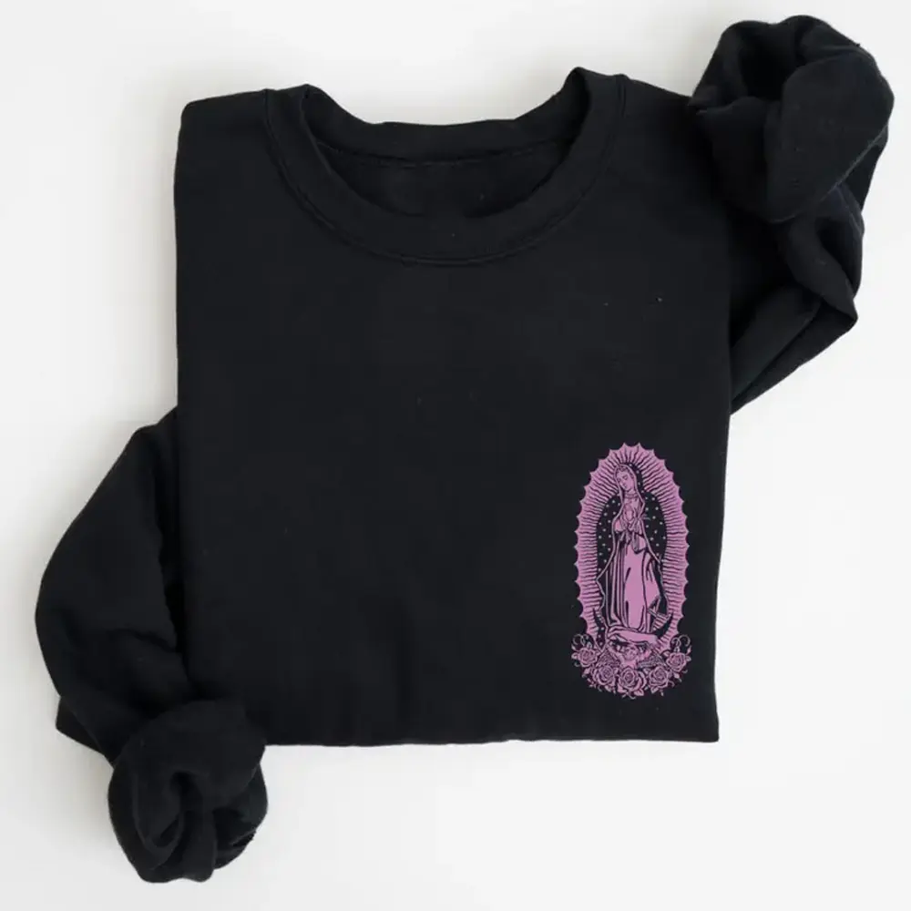 Virgen de Guadalupe Ver 1 Sweater, Virgin of Mexico, Mother Mary, Lady of Guadalupe Sweatshirt Unisex Classic Cotton Fabric