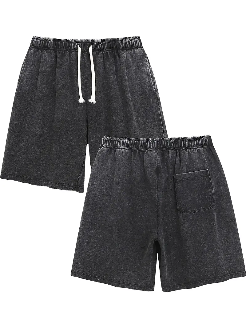 260G Heavyweight Washed Vintage Shorts Men Summer Pure Cotton Batik Double Yarn Loose Fit American Retro Gym Shorts breathable