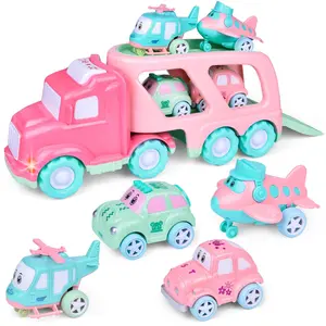 [Christmas Holiday Gift] Toy Storage Truck - 4 in 1 Pink Transport Truck,12 in 1 Construction Transport Truck,  Suitable for Children, Birthday Gift, Holiday Gift children  semi  truck