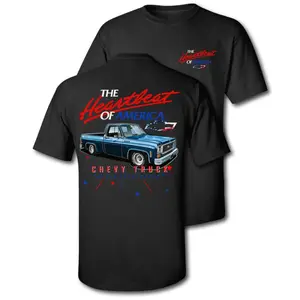 Heartbeat of America Chevy T-Shirt, Retro Blue C10 Pickup Truck Graphic with Flag Accents, LowTrendz Patriotic Graphic Shirt for Classic Chevy Truck Fans, Gift for Vintage Pickup Lovers or USA Car Enthusiasts