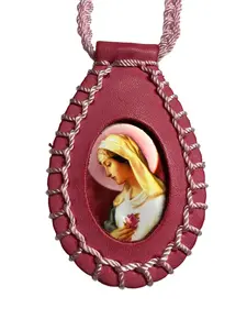 Rosa Mystica Leather Scapular Necklace