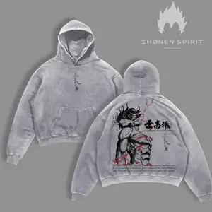 Eren Yeager Attack on Titan Hoodie & Tee Washed – Vintage Oversized Heavy Cotton Double Printed Front & Back Anime Manga Graphic Hoodie / T-Shirt, Retro Unisex Streetwear Top, The Rumbling Collector Edition, AOT Hoodie & Tee Washed WH5