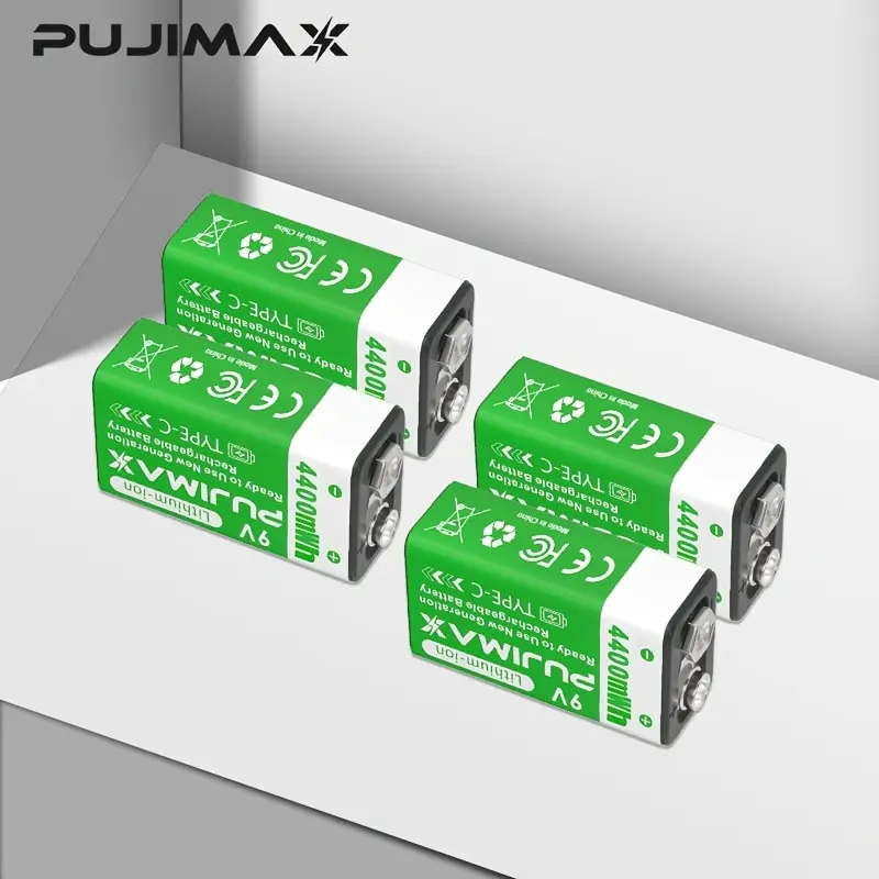 PUJIMAX Usb/Type-C 9V Lithium Battery, Lithium Ion Battery, High Capacity 4400Mwh Rechargeable Lithium Battery, 1.5 Hours Fast Charging, 1500 Cycles, with Type-C Cable, Constant Output, Includes Charging Cable And Box, Replacement Batteries