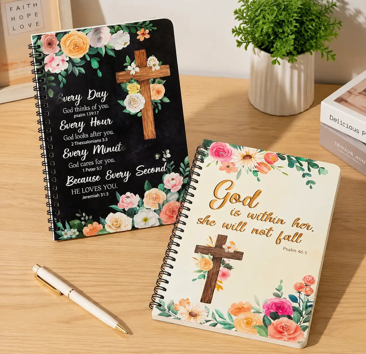 2Pack A5 Floral Cross Butterfly Religious Spiral Notebooks - God Says You Are Bible Verse Ruled Journal Writing Hardcover Notebooks Christian Christmas Gift Sunday School Supplies
