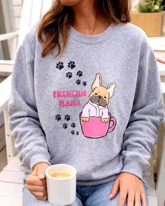 Frenchie Mama Bulldog Cup Paw Print T-Shirt / Sweatshirt / Hoodie, Cute Crewneck Dog Lover Gift