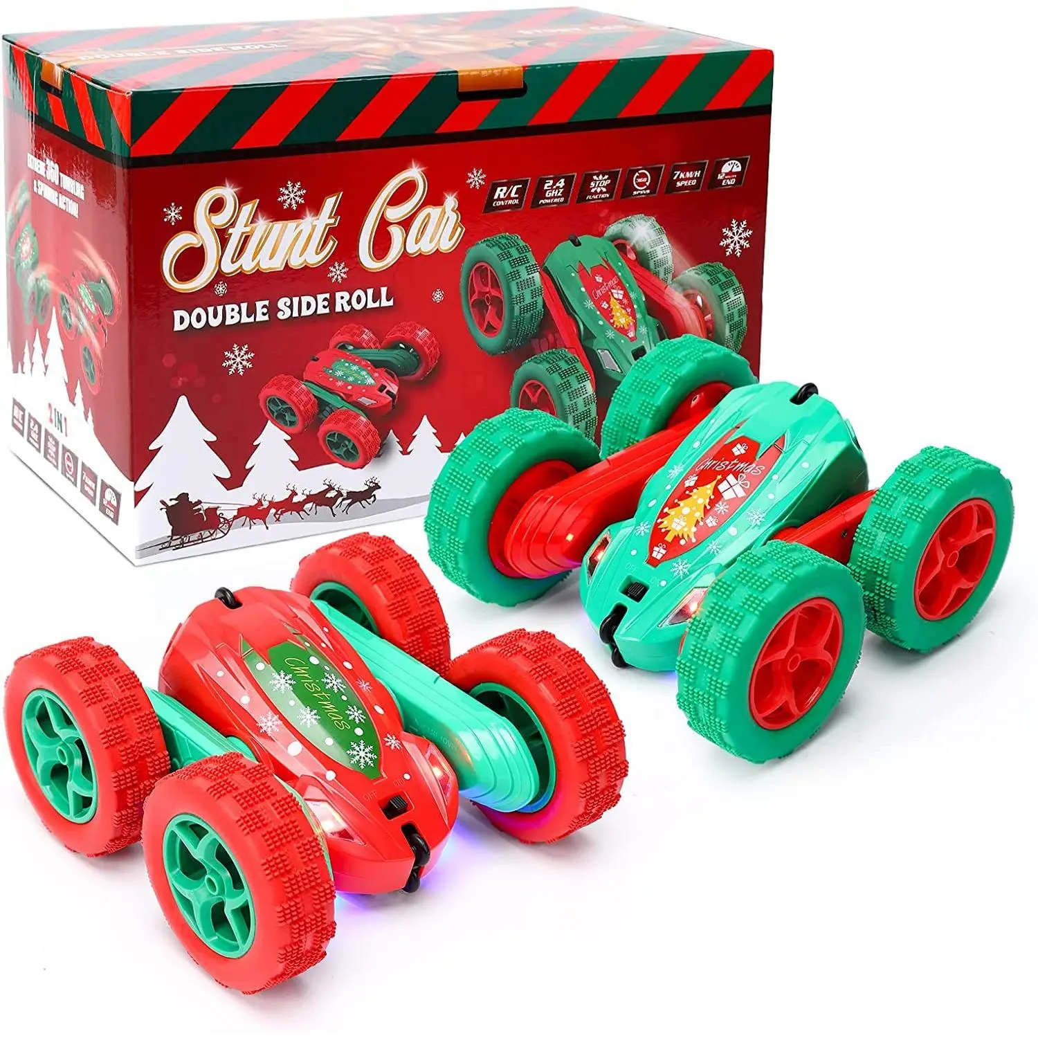 GARVEE 2-Pack RC Model Car Set - High-Speed 2.4Ghz 4WD Off-Road Rock Crawlers, Remote Controlled Stunt Cars with 360° Flip, Double-Sided Tumbling, 4 Rechargeable Batteries Included, Rc Stunt Cars