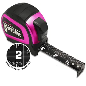 Perfect Measuring Tape - Pink BrightLine High Contrast EasyRead Tape Measure for Low Light (Dark Mode) - Rubber Case 18ft (Inch Fractions) Dual Sided Auto Lock Tape Measure Retractable (Pink)