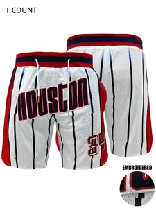 Men's Letter & Number Embroidery Basketball Shorts, Casual Comfy Breathable Shorts for Summer, Men's Bottoms for Daily Wear, Athleisure Style Bottoms