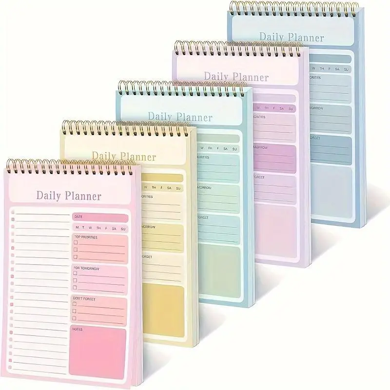 5-pack, daily to-do planner, 30-page academic task notebook work schedule, school supplies, books, beautiful stationery, school supplies