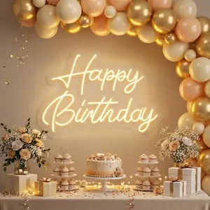 Happy Birthday Neon Sign for Wall Decor, LED Happy Birthday Light Up Sign, USB Powered Neon Light for Birthday Party Decorations Backdrop