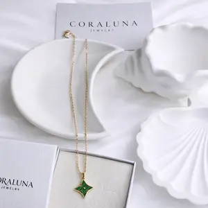 18K gold filled green clover necklace  dainty minimalist jewelry, waterproof & tarnish resistant  luxury aesthetic necklace perfect for everyday wear or layering  the piece you never take off  #clovernecklace #goldfilledjewelry #minimalistjewelry