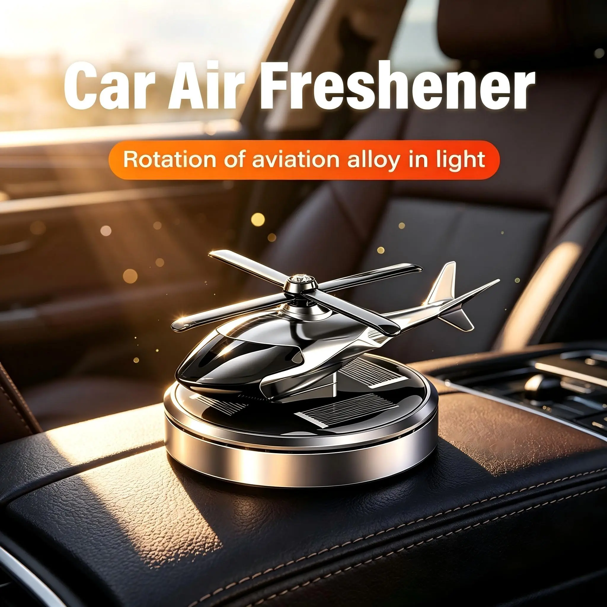 Car air freshener, helicopter-style solar-powered rotating aromatherapy aviation aluminum alloy diffuser, interior decor accessory, suitable for cars and homes