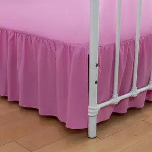Bed Skirt Queen Size Ruffled Bed Skirt with Split Corners, 14 Inch Drop Dust Ruffle Bed Skirt with Platform, 14 Inch Drop, Pink