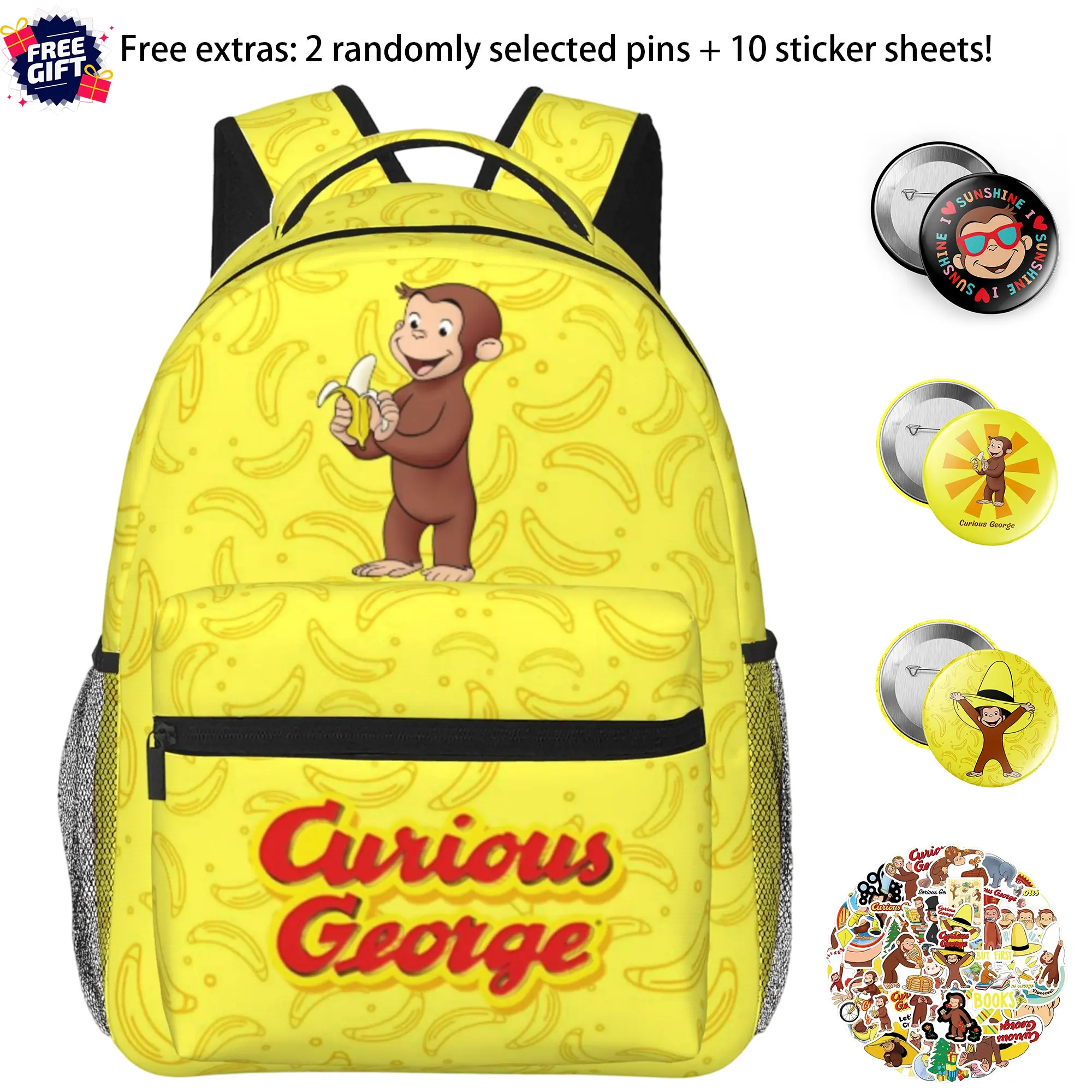 Large capacity Curious george backpack Curious george stuffed animal Laptop Backpack Curious george toys Full Print School Bookbag Shoulder Bag  Multipurpose Travel Daypack perfect for Back to School, party and holiday gifts