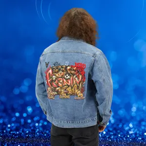Golden Teddy 'Feenin Real' Denim Jacket | Metallic Balloon Letters, Audio Cable Art