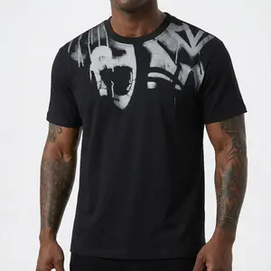 TJL Men's Shoulder Graphic Oversized T-Shirt Streetwear Graffiti Spray Print Tee Urban Abstract Top Menswear Tshirt Casual Fashion Shortsleeve Round Neck