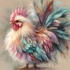 Chicken Counted Cross Stitch Kits for Adults, Colorful Rooster Stamped Cross Stitch Kits for Beginners, Needlepoint Embroidery Kits Arts Crafts for Home Decor 14×14Inch