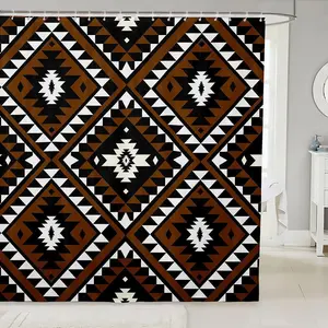 Rustic Western  Shower Curtain for Bathroom,Southwestern Aztec Bathroom Curtain,Brown Black White
