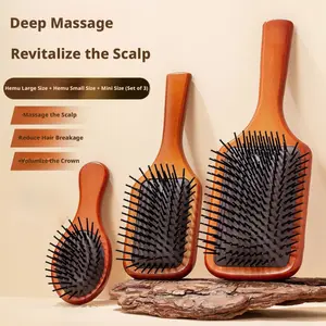 Beech Wood Paddle Hair Brush, Anti-Static Air Cushion Comb for Women