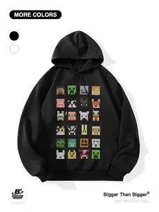 My World Pixel Avatar Print Loose Hoodie, Casual Breathable Outdoor Sports Wear, Unisex Trendy Fashion Sweatshirt