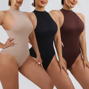 Women’s Sleeveless Crew Neck Bodysuit, Button Front Design, Soft Stretch Seamless Fabric, Slim Fit Thong Style Top, Lightweight Breathable Everyday Wear, Plus Size Available, Adjustable Fit, Versatile Layering Piece