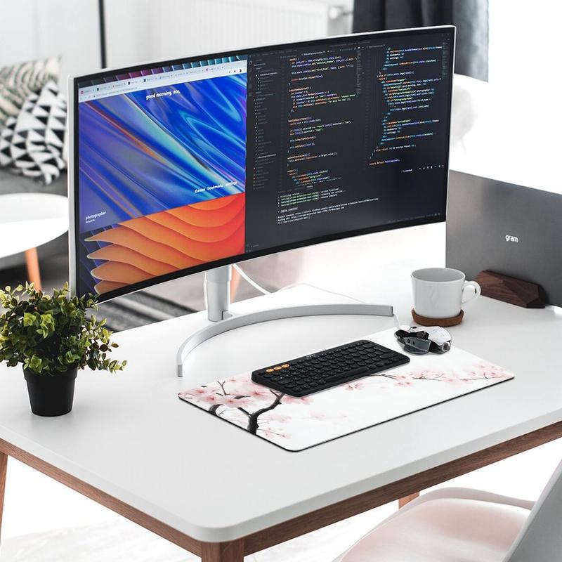 Cherry Blossom Pattern Mouse Pad, Large Gaming Mouse Pad, Non Slip Rubber Base Mousepad with Stitched Edges, Desktop Keyboard Pad for Home Office