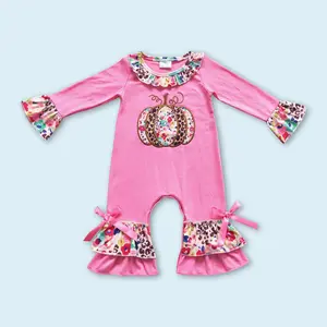 Cheetah pumpkin toddle girls fall season romper