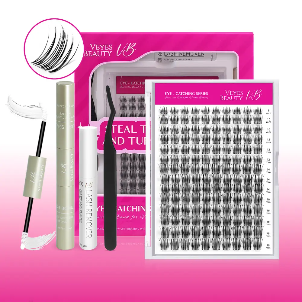 VEYESBEAUTY VB-Sweetie Cluster Lashes 100% Handcrafted Ultra-thin Extremely Fine Invisible Band False Eyelash Wispy Faux Mink Lash Mixed Length DIY Eyelash Extension for Self Makeup Cosmetic Application at Home