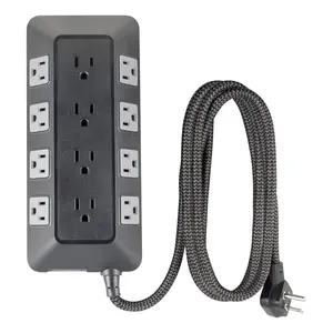 GE 12-Outlet Surge Protector 3540J 8' Braided Cord Black/Gray: Extension Cord, Outlet Extender, Multiple Plug-in Outlets