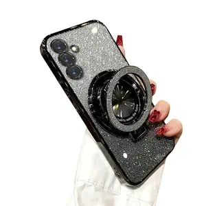 Electroplating Edge Glitter Phone Case for Samsung Galaxy S24 S25 Ultra S23 S22 Plus S21 S20 FE Note20 Bracket Shiny Protective Cover Protection Cellphone