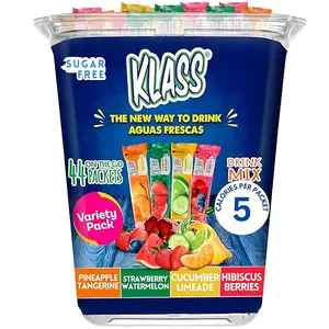 Drink Mix Klass Aguas Frescas - 44 Powdered Sugar Free Singles - Flavors: Cucumber Limeade Pineapple Tangerine Strawberry Watermelon & Hibiscus Berries - Water Enhancer Packets To Go!