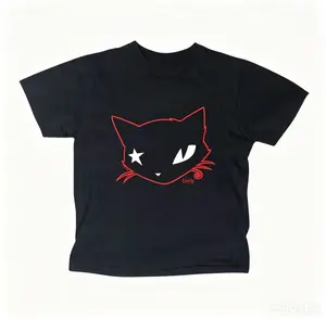 Graphic Tee,Mystery Black Cat Baby Tee Y2K Gothic Emo Girl Scene 2000s Streetwear Grunge Aesthetic Women Fitted Crop Top Casual Short Sleeve Soft Cotton Retro Indie Style TikTok Fashion Cute Alt Outfit Unisex Fit Everyday Wear Trendy Graphic Tee