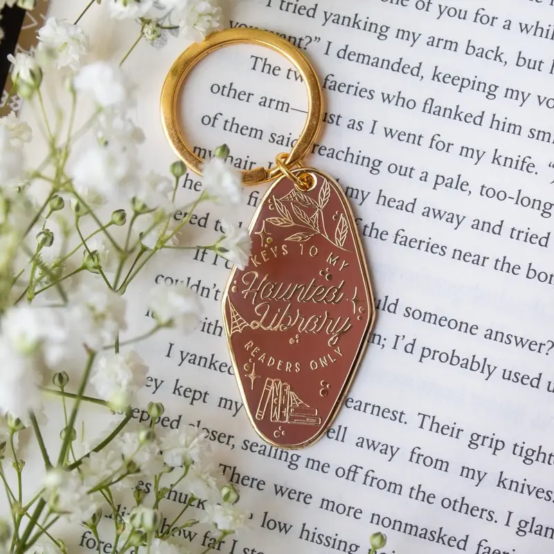 Keys to my Haunted Library Hard Enamel Keychain | Gold Colored Metal Keychain